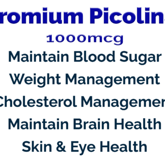 Chromium Picolinate supplement, 1000mcg per tablet, supporting blood sugar management, weight control, cholesterol health, and brain, skin, and eye health.