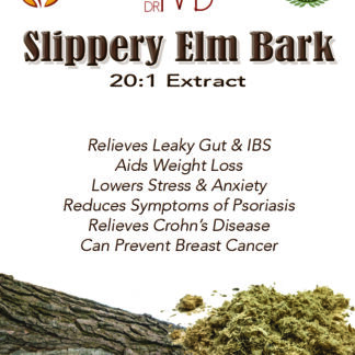 Dr MB's Slippery Elm Bark 20:1 extract giving 10,000mg of pure natural bark