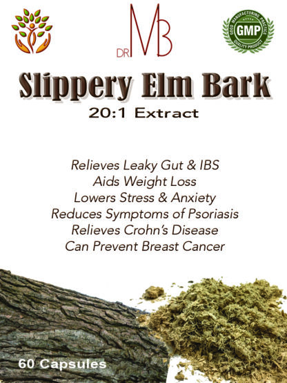 Dr MB's Slippery Elm Bark 20:1 extract giving 10,000mg of pure natural bark