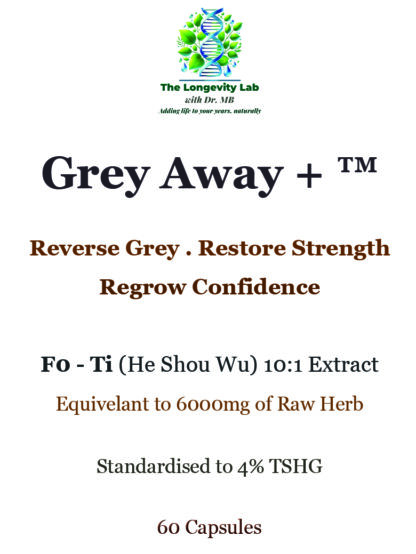 Dr MB's GreyAway+™ 10:1 Extract = 6000mg raw herb equivalent Standardized to 4% THSG (Tetrahydroxystilbene Glucoside)